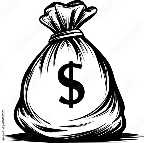 White money bag illustration with dollar sign, symbolizing wealth and savings. Vector illustration