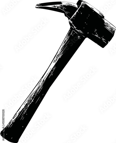 Black and white illustration of a pick hammer in vintage style. Vector illustration
