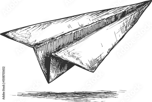 Sketch of a paper airplane in black and white illustrating simplicity and flight. Vector illustration