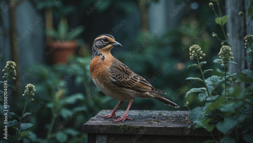 Naklejka premium Dickcissel In The Garden with Empty Copy Space For Text