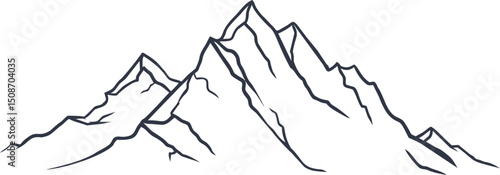 Simple black and white line drawing of mountain peaks, minimalist design. Vector illustration