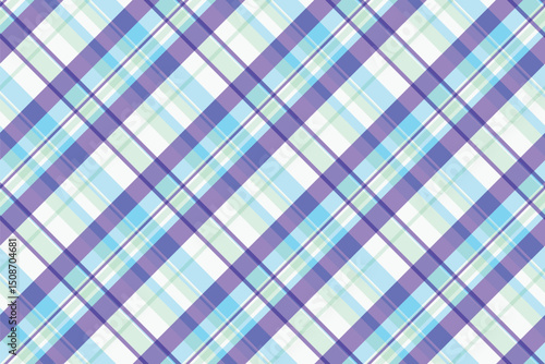 Vibrant diagonal plaid pattern in pastel purple, blue, and green hues. Perfect for textile design, website backgrounds, or crafting projects.  Evokes feelings of freshness and serenity.