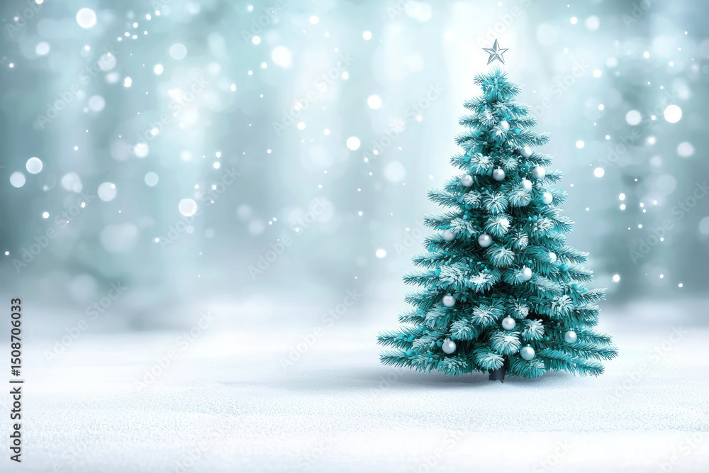 Obraz premium Festive celebration with a beautiful christmas tree in a snowy winter wonderland captivating digital art displaying holiday spirit and cheer