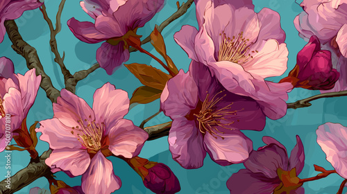 cherry blossom, flower, pattern, floral, seamless, vector, illustration, nature, spring, blossom, design, wallpaper, decoration, flowers, pink, cherry, tree, art, leaf, beauty, plant, texture, branch,