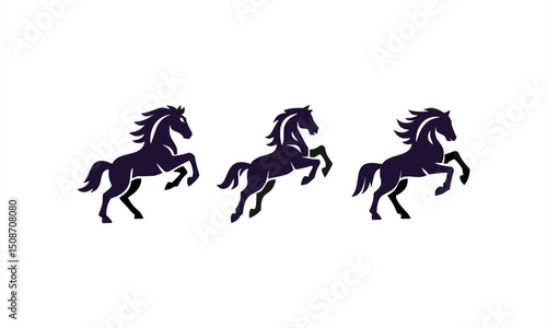 Dynamic Horse Silhouette: Three prancing horse silhouettes, expertly crafted, embody the essence of motion, freedom, and equine grace in a minimalist, aesthetic design. 