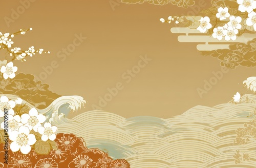 Floral Landscape Illustration In Japanese Style