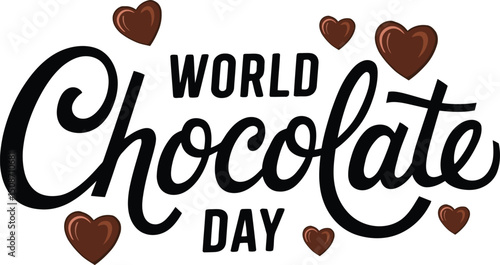 World chocolate day Text, handwritten custom typography vector illustration isolated on white background