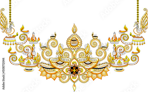 Burning diya on Happy Diwali Holiday background for light festival of India