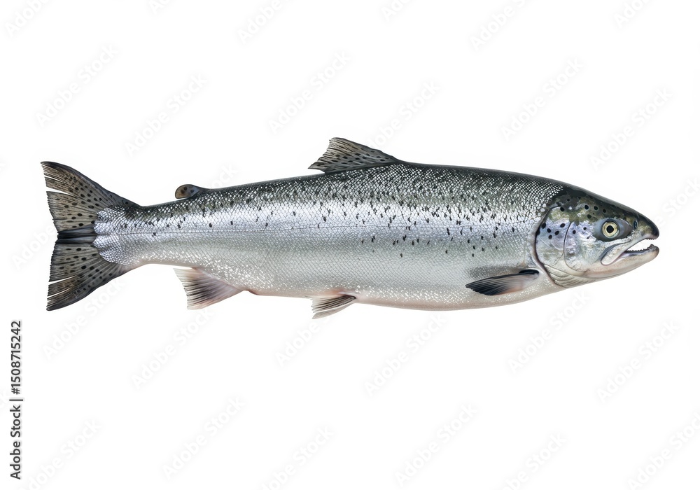 Naklejka premium Isolated silver salmon fish, side view on white background