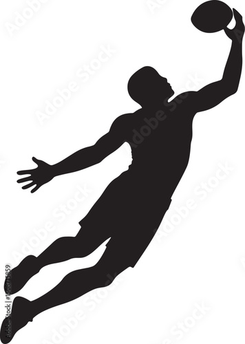 Soaring Silhouette: A dynamic silhouette captures the intense athleticism of a football player leaping to catch the game-winning pass, the epitome of sportsmanship and competition.