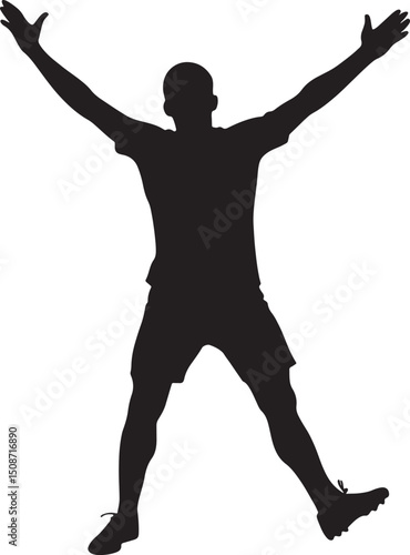 Silhouette of Triumph: A dynamic silhouette of a triumphant athlete with arms outstretched against the sky, embodying the spirit of victory.