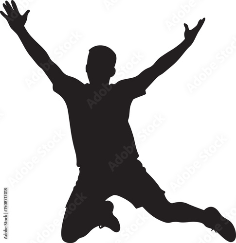 Silhouette of a leaping Man: A dynamic silhouette of a man, arms outstretched in a triumphant leap, evoking feelings of liberation and jubilation. Capturing the essence of achievement and victory.