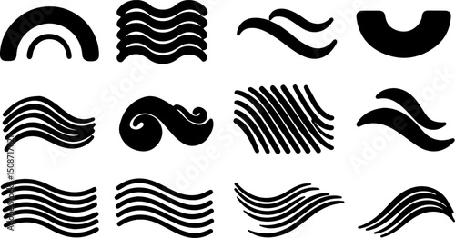 Collection of elegant wave icons suitable for various design projects and creative applications.
