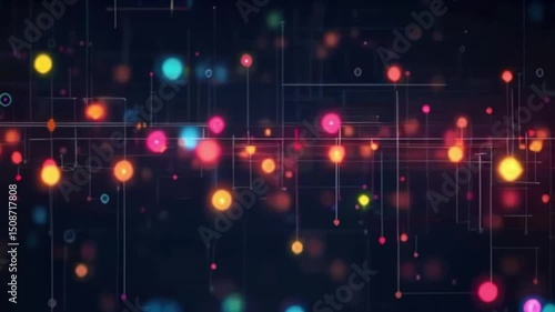 Colorful digital network  Floating points of light connected by lines