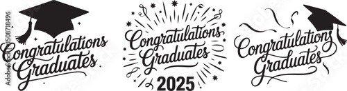 Graduation Banner 2025. Congratulations Graduates Vector Design with Cap

