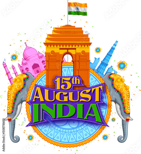 illustration of India Gate with Tricolor Flag for Republic Day and Independence Day celebration