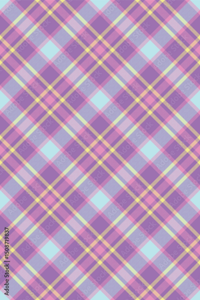 Pano vector background pattern, argyle tartan textile texture. Bedding seamless plaid fabric check in violet and pink colors. Pano vector background pattern, argyle tartan textile texture. Bedding seamless plaid fabric check in violet and pink colors.