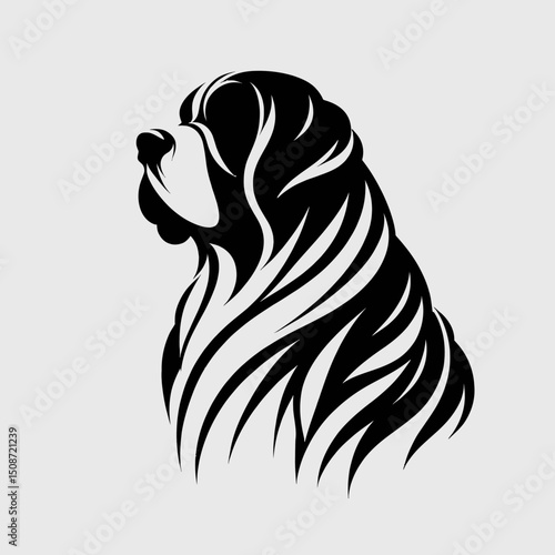 A black and white silhouette of a St. Bernard created using minimalistic strokes on gray background