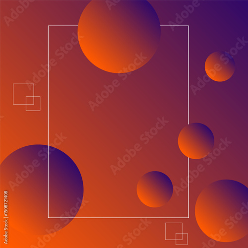 Digital abstract background featuring orange and purple gradient spheres and squares with fluid design, creating modern and vibrant visual effect