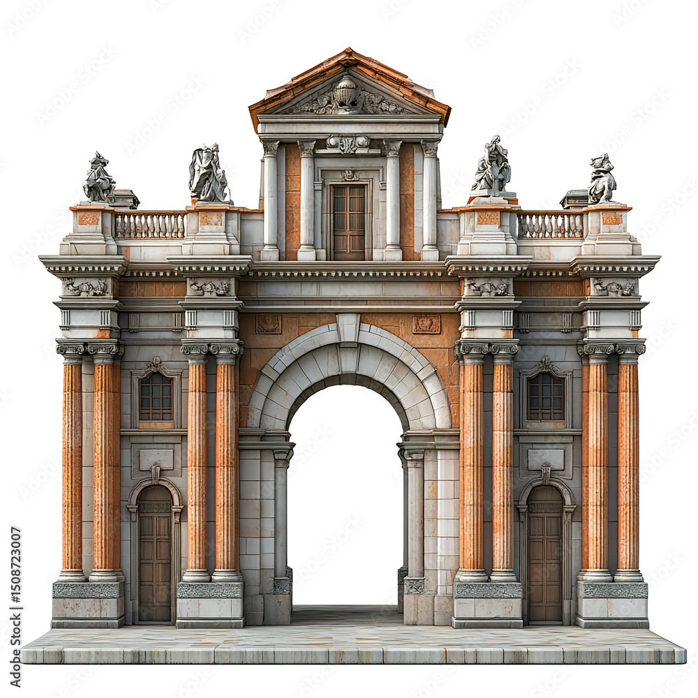 Obraz premium 3D front view illustration of a La Giralda Spain monument isolated on a white transparent background