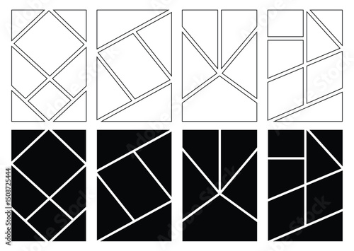Set of collage grid manga comic storyboard layout panel blank template. Blank page frame for comic book, photo collage, poster, flyer. Vector illustration