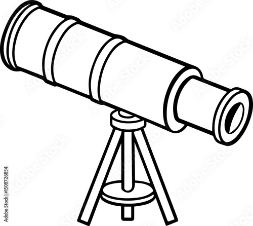 telescope outline coloring book page vector illustration line art