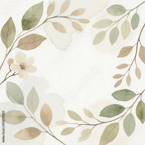  Watercolor Nature Background with Hand-Painted Botanical Elements