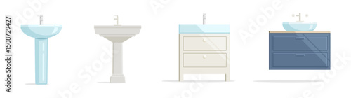 Washbasin vector flat set icon