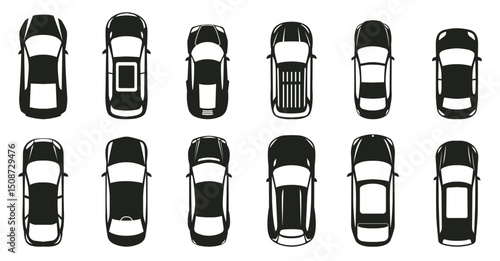 Cars set, top view. Cartoon transport