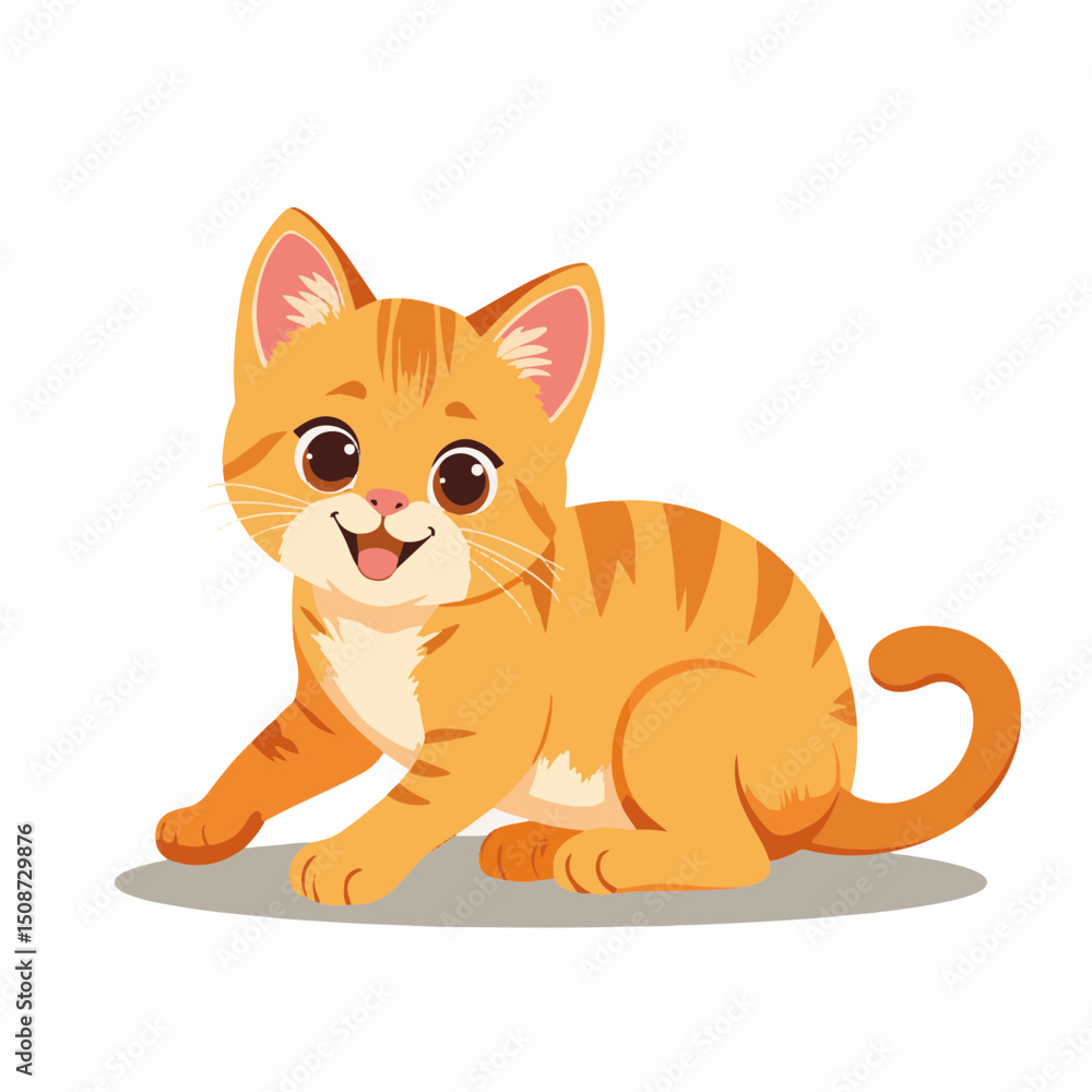 Adorable ginger kitten sitting on floor. Playful feline friend with orange fur and stripes. Happy pet for children's book illustration, greeting card design, or website banner. Adorable ginger kitten sitting on floor. Playful feline friend with orange fur and stripes. Happy pet for children's book illustration, greeting card design, or website banner.
