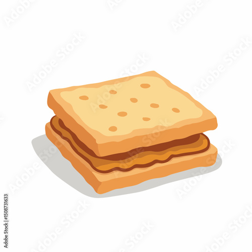 Delicious peanut butter sandwich on crispy crackers. Sweet peanut butter filling between two golden crackers. Simple peanut butter sandwich perfect for snack packaging design.