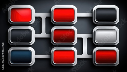 Free Download A stylized, glossy grid of interconnected red, black, and silver buttons on a dark background. - GFXLoad