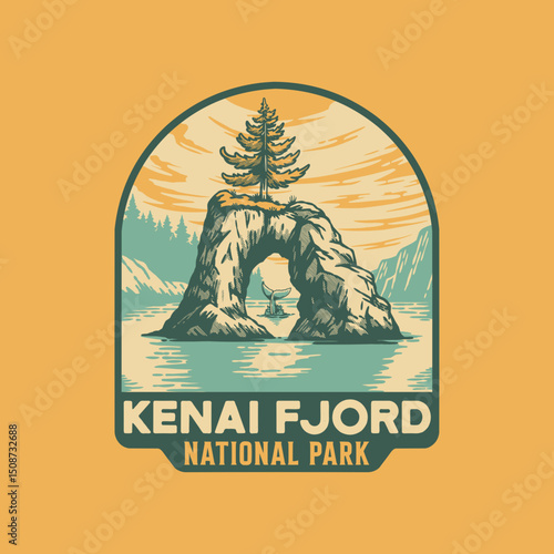 Vintage Vector illustration Kenai Fjord National Park for badge and merchandise design