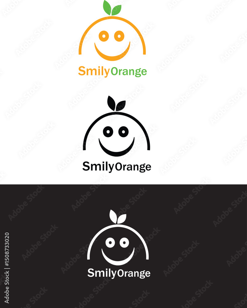 Smiley Orange logo Vector icon with leaf Smiley Orange logo Vector icon with leaf