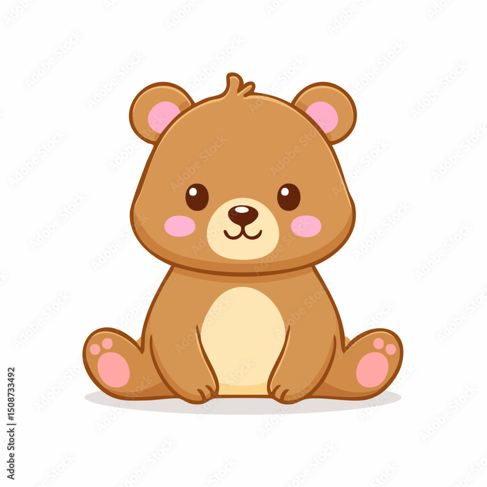 Cute Kawaii Brown Bear Sitting with Pink Cheeks and Smiling Face Cute Kawaii Brown Bear Sitting with Pink Cheeks and Smiling Face