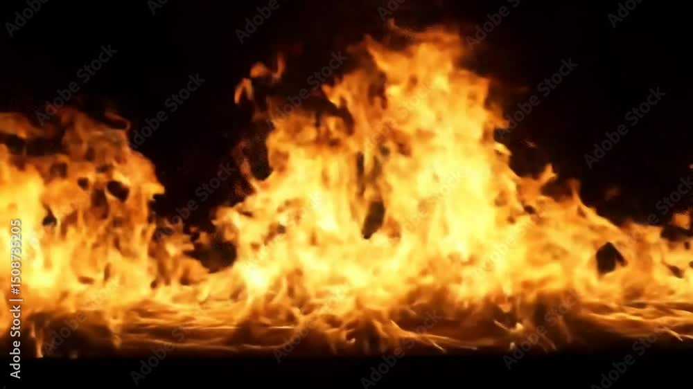 Bright orange flames flicker and leap upwards against a dark background. Bright orange flames flicker and leap upwards against a dark background.