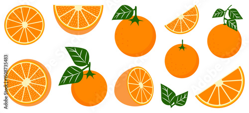 Orange fruit isolated on white background. Vector illustration for design and print.