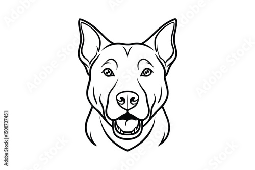 Line art illustration of a barking dog face with raised hackles.eps