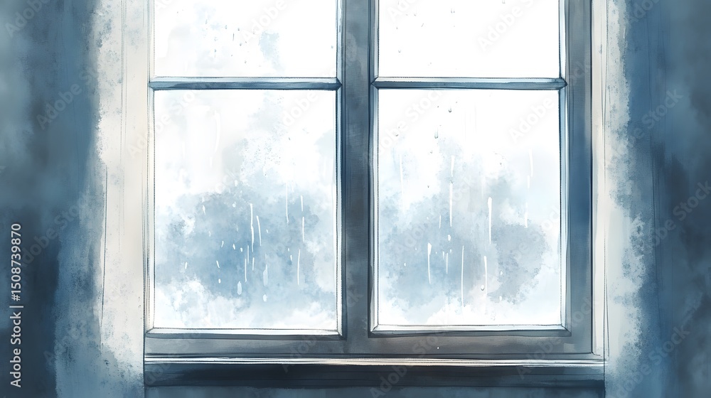 Fototapeta premium Rainy day window view background image for desktop and mobile wallpaper in high resolution quality
