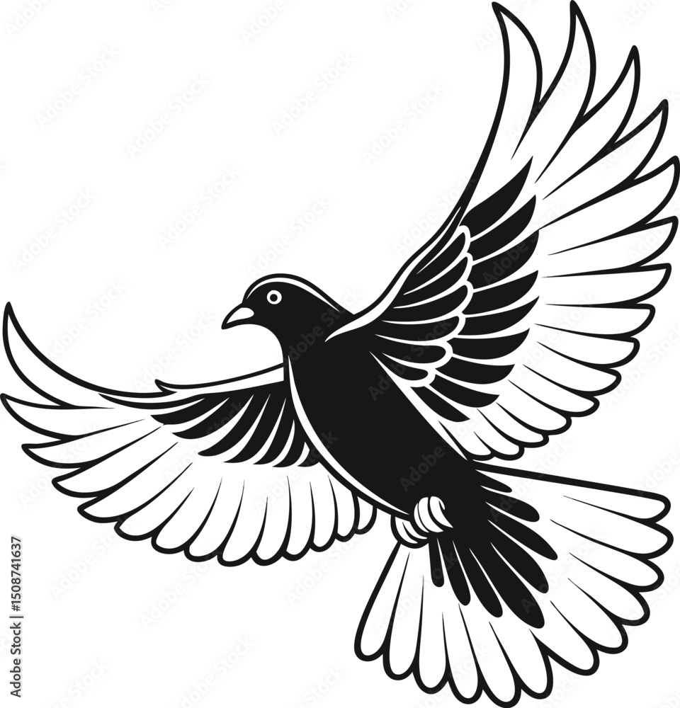 Obraz premium A flying dove of peace silhouette with outstretched wings, a symbol of freedom and nature