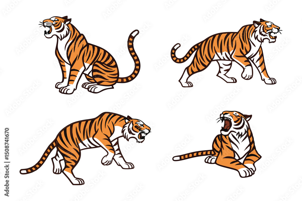 Obraz premium Vector Tiger Wild Animal Illustrations Set