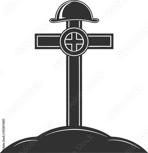 Military Memorial Cross with Helmet – Tribute to Fallen Heroes and Ultimate Sacrifice in War