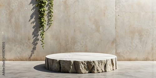 Wallpaper Mural Minimalist Stone Podium with Greenery Against Textured Wall Torontodigital.ca