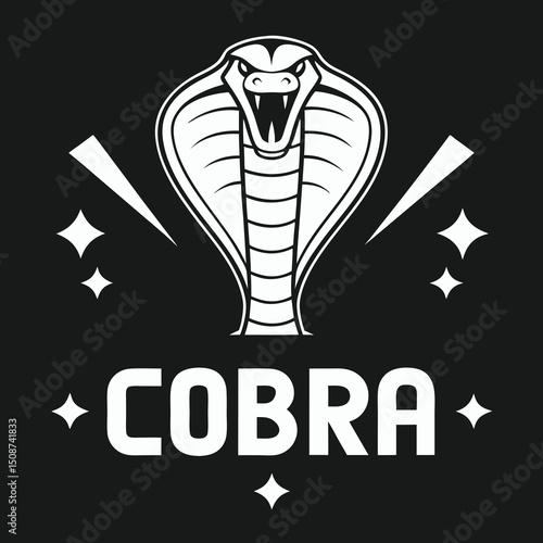 Cobra Snake Logo Vector – Aggressive Serpent Head Design in Black and White, Ideal for Stickers, Apparel Prints, Badges, and Icons