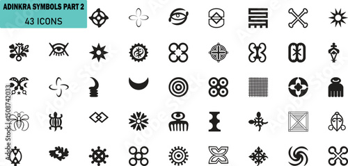 Adinkra Symbols Icons Set Part 2. Tribal African Vector Culture and Heritage Emblems