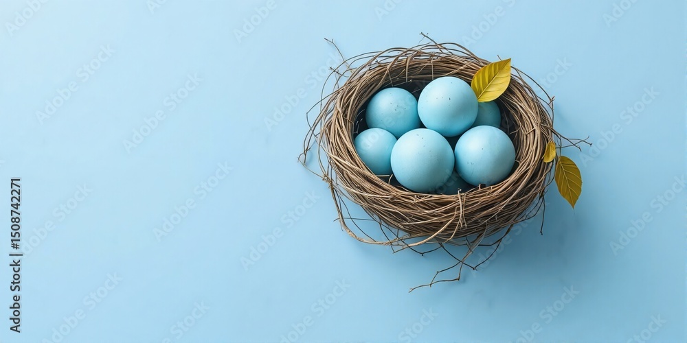 custom made wallpaper toronto digitalBlue Eggs in a Nest on Light Blue Background