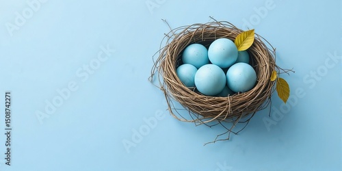Wallpaper Mural Blue Eggs in a Nest on Light Blue Background Torontodigital.ca