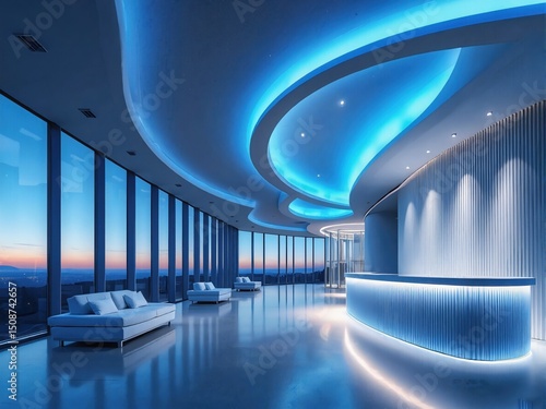Wallpaper Mural Modern Luxury Interior with Blue Ambient Lighting and City View Torontodigital.ca