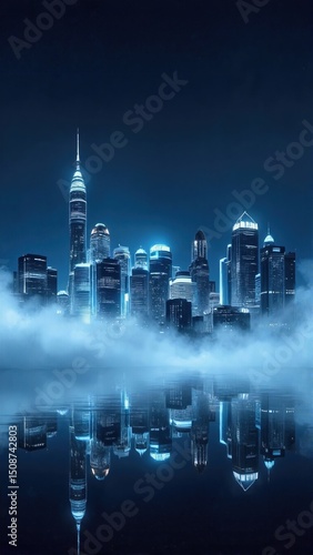 Wallpaper Mural Futuristic Cityscape at Night with Cloud Reflections Torontodigital.ca