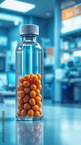 Wallpaper Mural Orange Pills in Glass Bottle in Laboratory Setting Torontodigital.ca